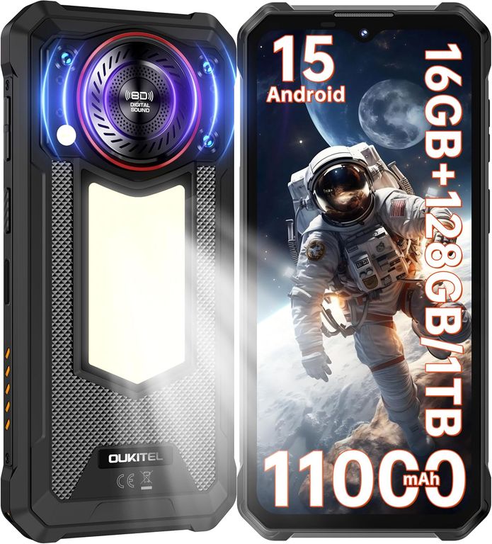 WP53S Celular 16GB+128GB 11000mAh Android 15 Smartphone-Negro