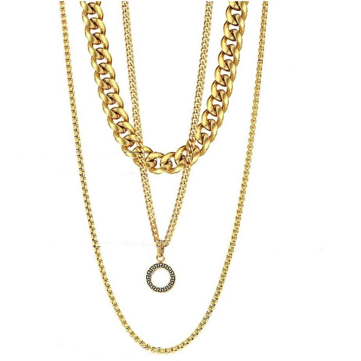 GENERICO - Collar Triple Con Dige Gold Acero Quirúrgico Hombre