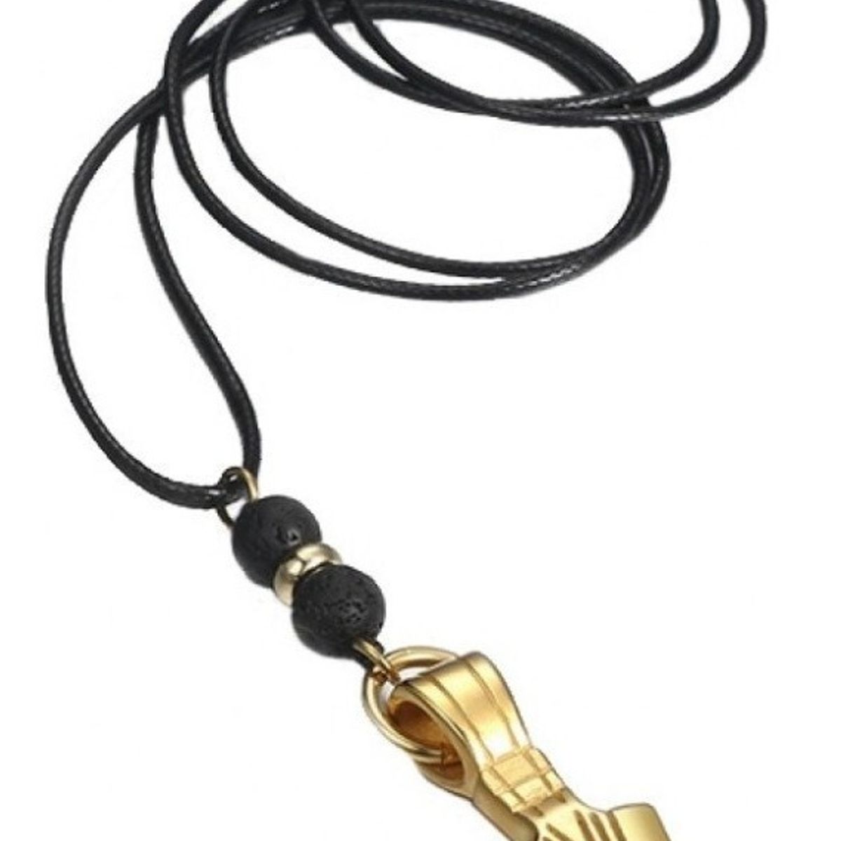 GENERICO - Collar Flecha Gold Vikinga Nordica Piedra Volcanica Hombre