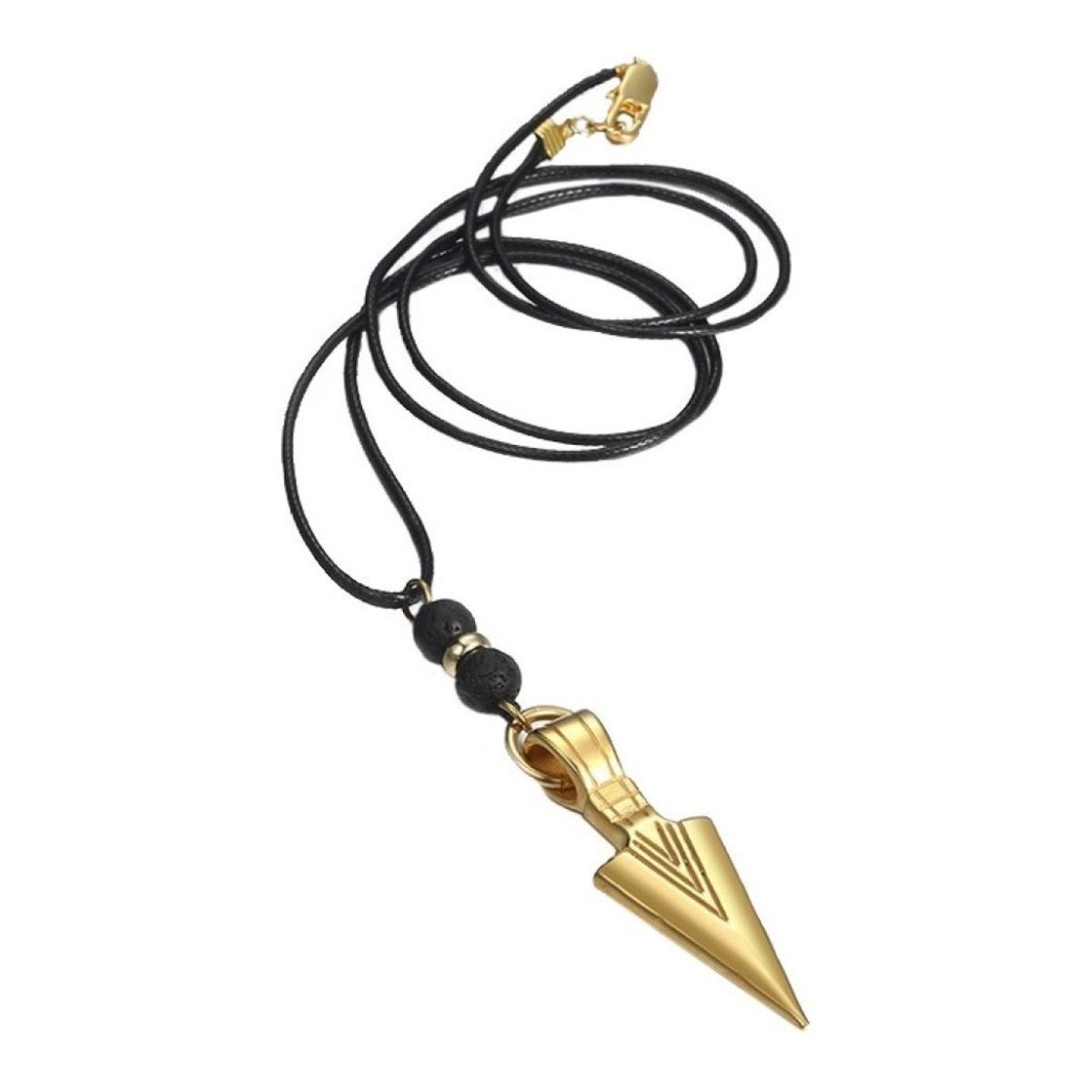 GENERICO - Collar Flecha Gold Vikinga Nordica Piedra Volcanica Hombre