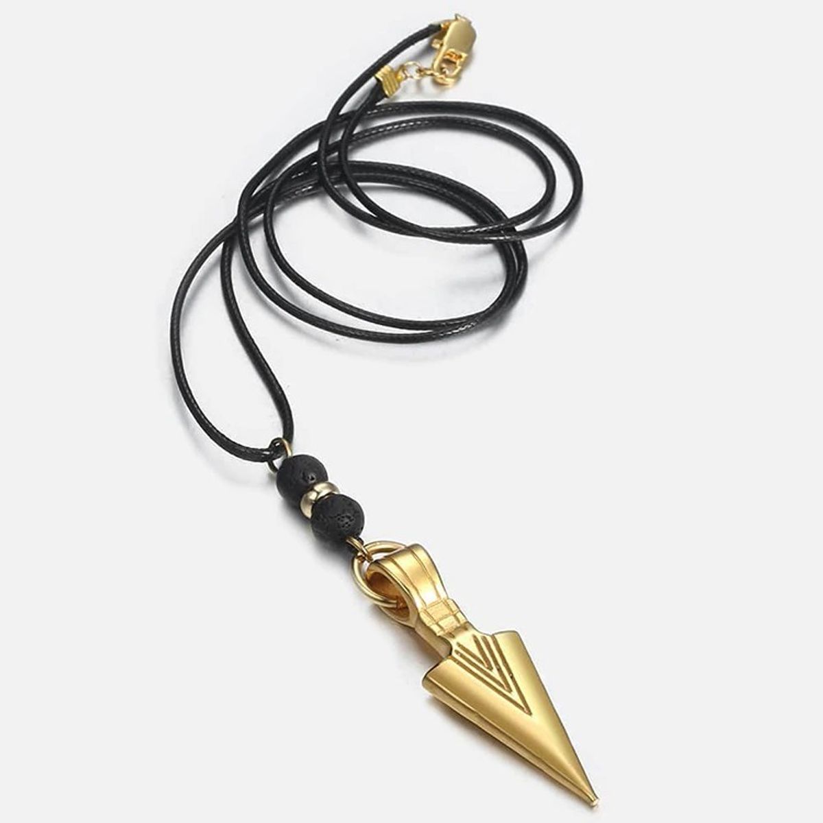 GENERICO - Collar Flecha Gold Vikinga Nordica Piedra Volcanica Hombre