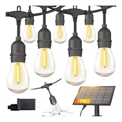 IRM - Guirnalda Led 10 Metros Panel Solar Con10 Ampolletas Led Luces Cálida FIGOIMPORT