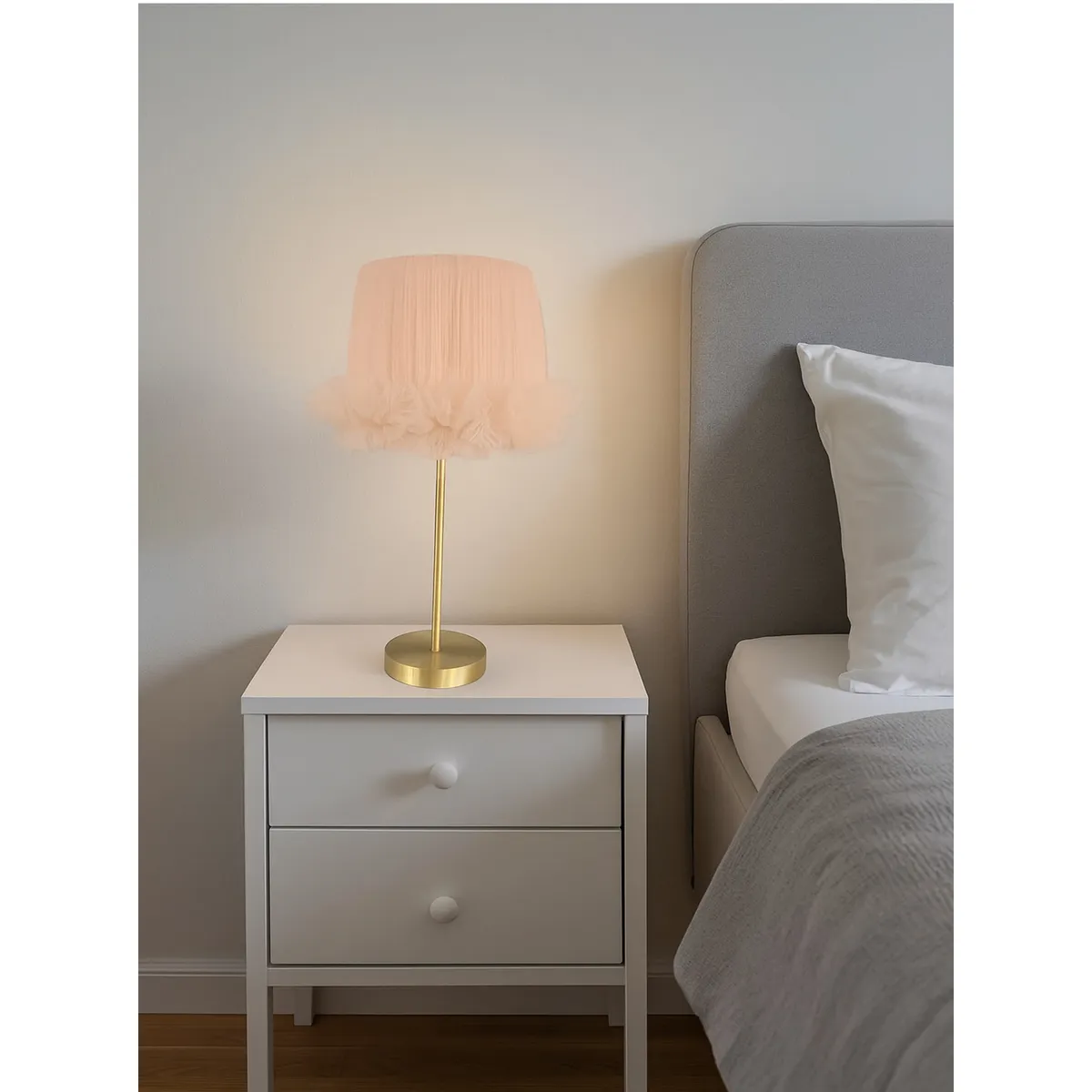 DECORACION CREATIVA - Lampara Mesa Linea Nube Beige - Base Dorada Infantil-Juvenil