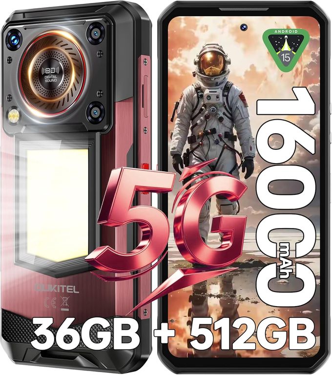 OUKITEL WP56 5G Celular 36GB+512GB 16000mAh 108MP Android 15 Smartphone-Rojo