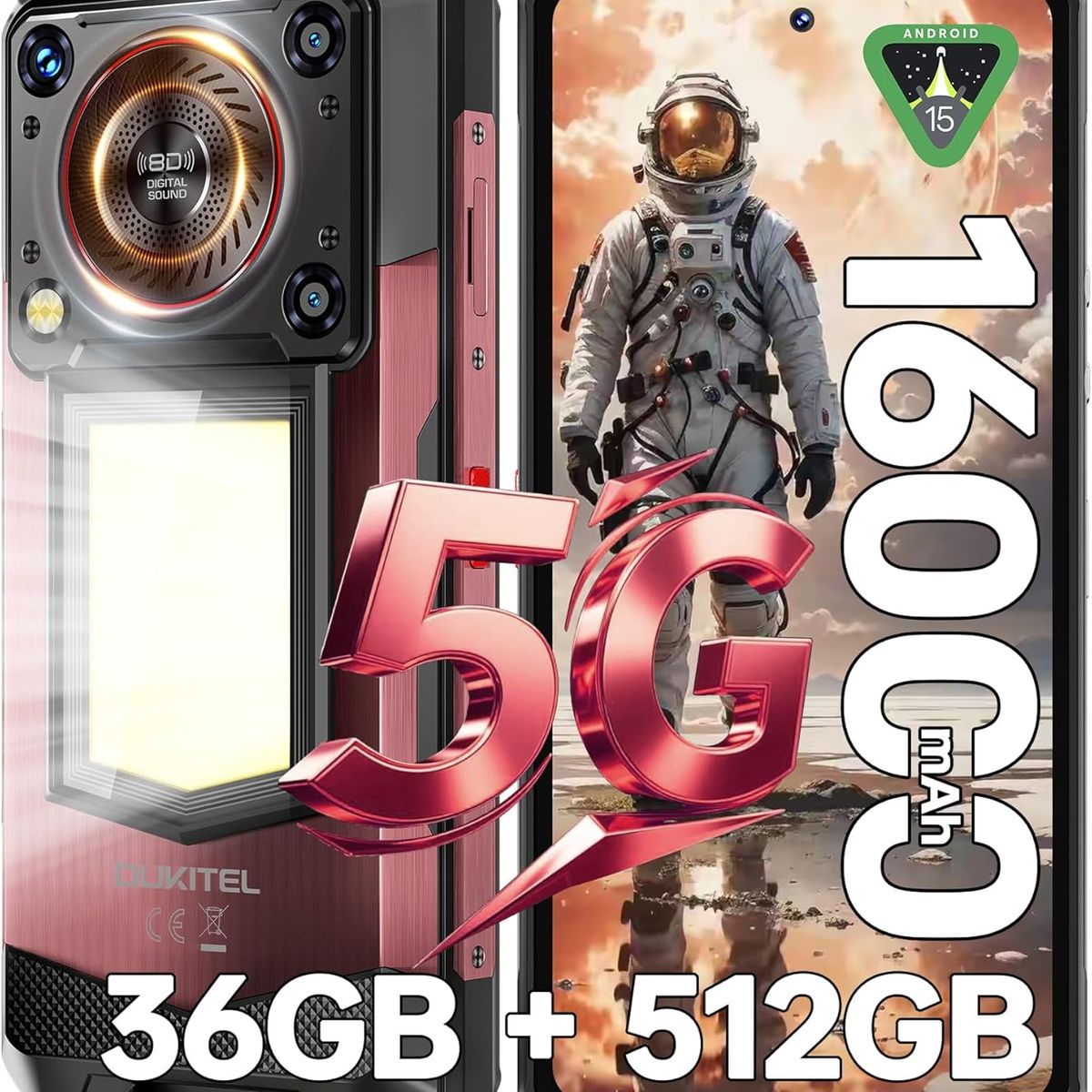 OUKITEL - OUKITEL WP56 5G Celular 36GB+512GB 16000mAh 108MP Android 15 Smartphone-Rojo