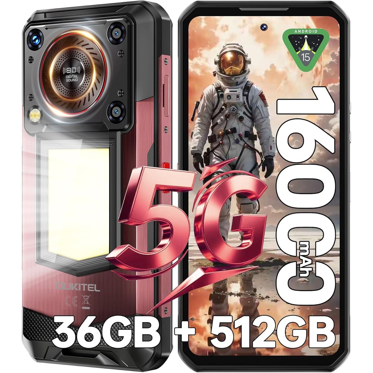 OUKITEL - OUKITEL WP56 5G Celular 36GB+512GB 16000mAh 108MP Android 15 Smartphone-Rojo