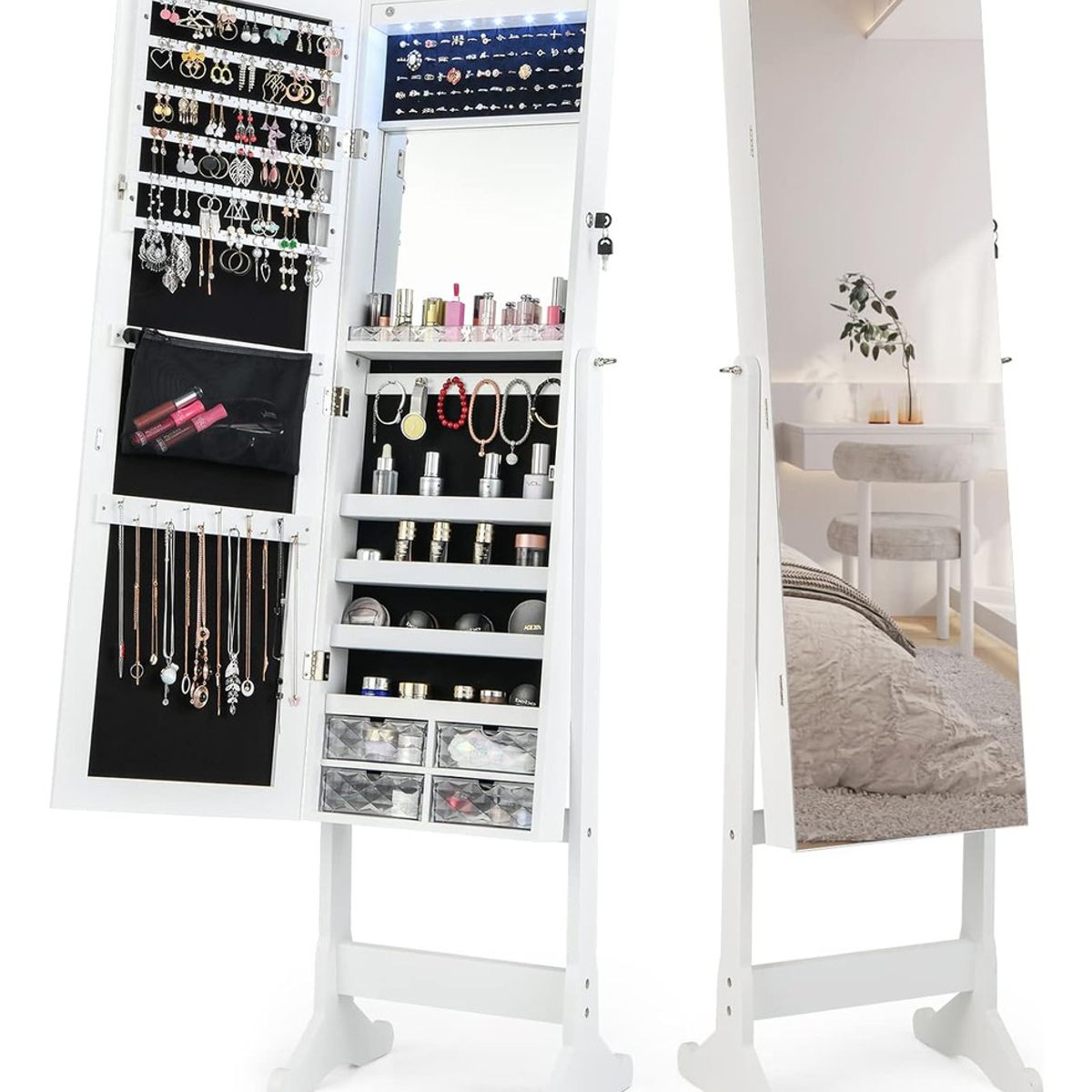 ANYHOGAR - Espejo Blanco Para Guardar Joyas Con Soporte