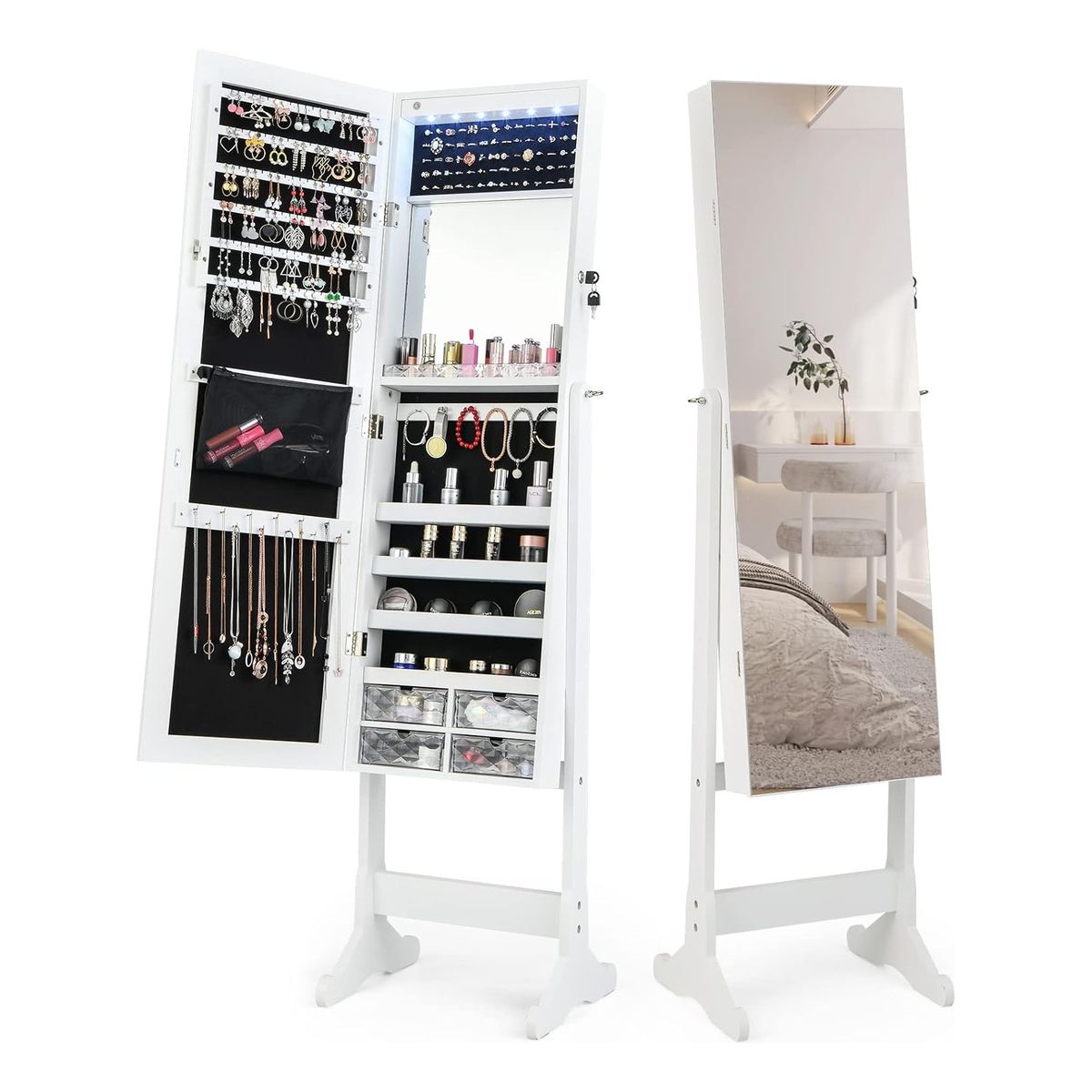 ANYHOGAR - Espejo Blanco Para Guardar Joyas Con Soporte