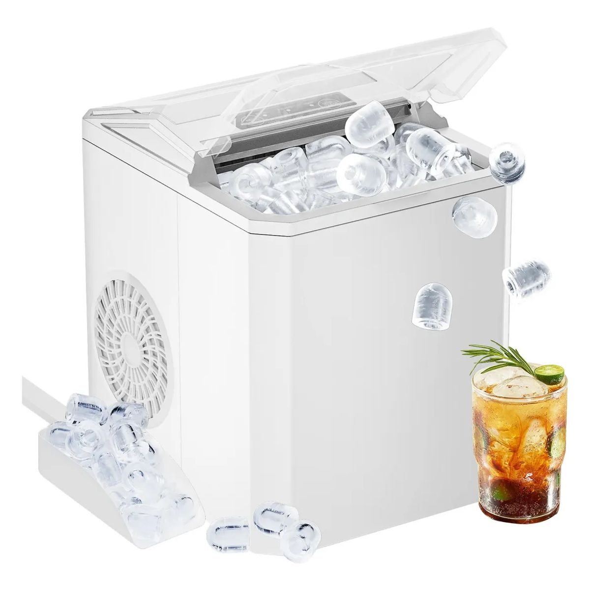 MOVI - MAQUINA PARA HACER HIELO, 9 CUBOS CADA 8 MINUTOS, 2 TAMAÑOS DE CUBO