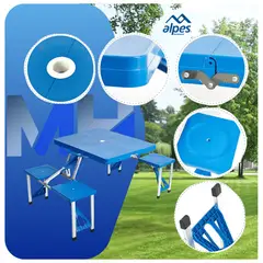 ALPES - Mesa Camping Plegable 134cm Con 4 Sillas Max 100 Kg