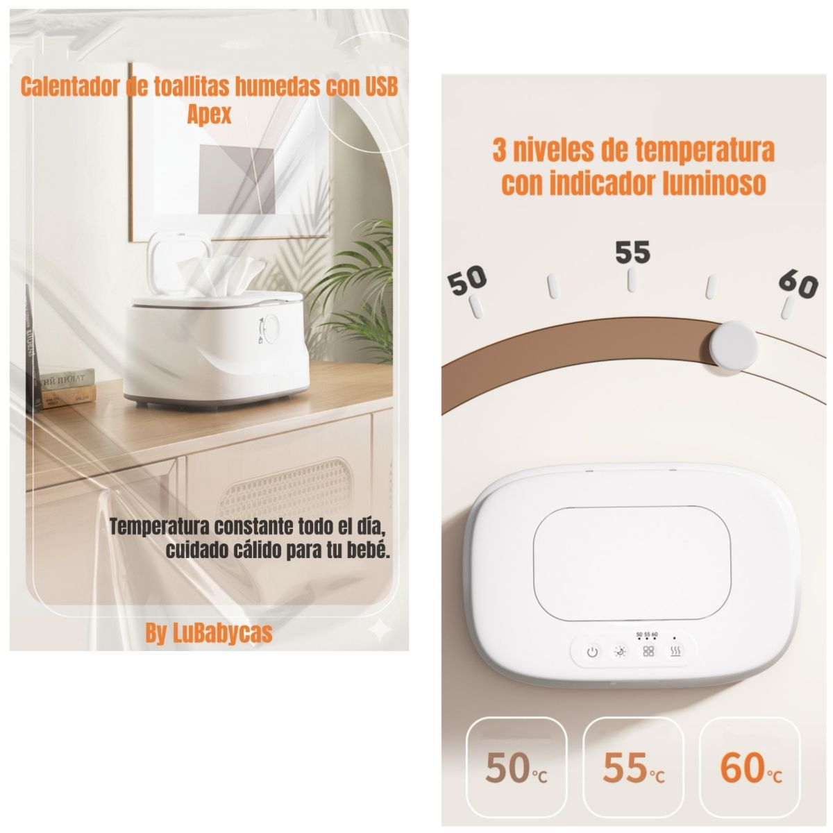 LUBABYCAS - Calentador De Toallitas Húmedas Con Luz Apex By Lubabycas
