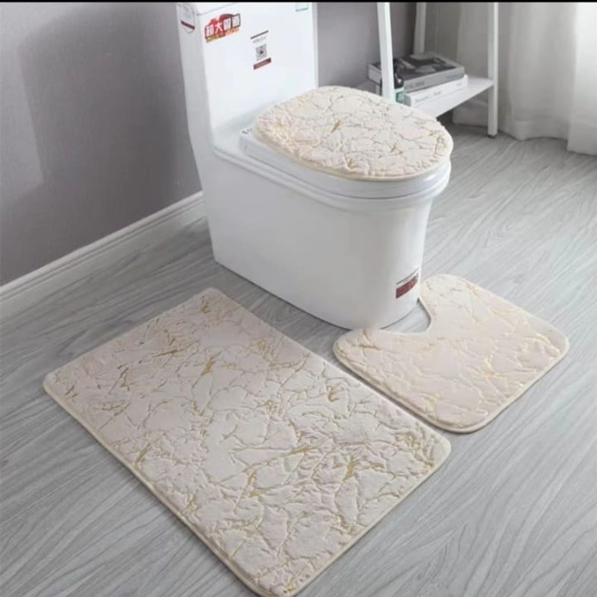 GENERICO - ALFOMBRAS PARA BAÑO PACK DE 3 ALFOMBRAS LISAS CON DISEÑOS 3D