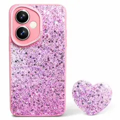 GENERICO - CARCASA PARA HONOR 400 GLITTER BRILLO ROSA CON POP SOCKET