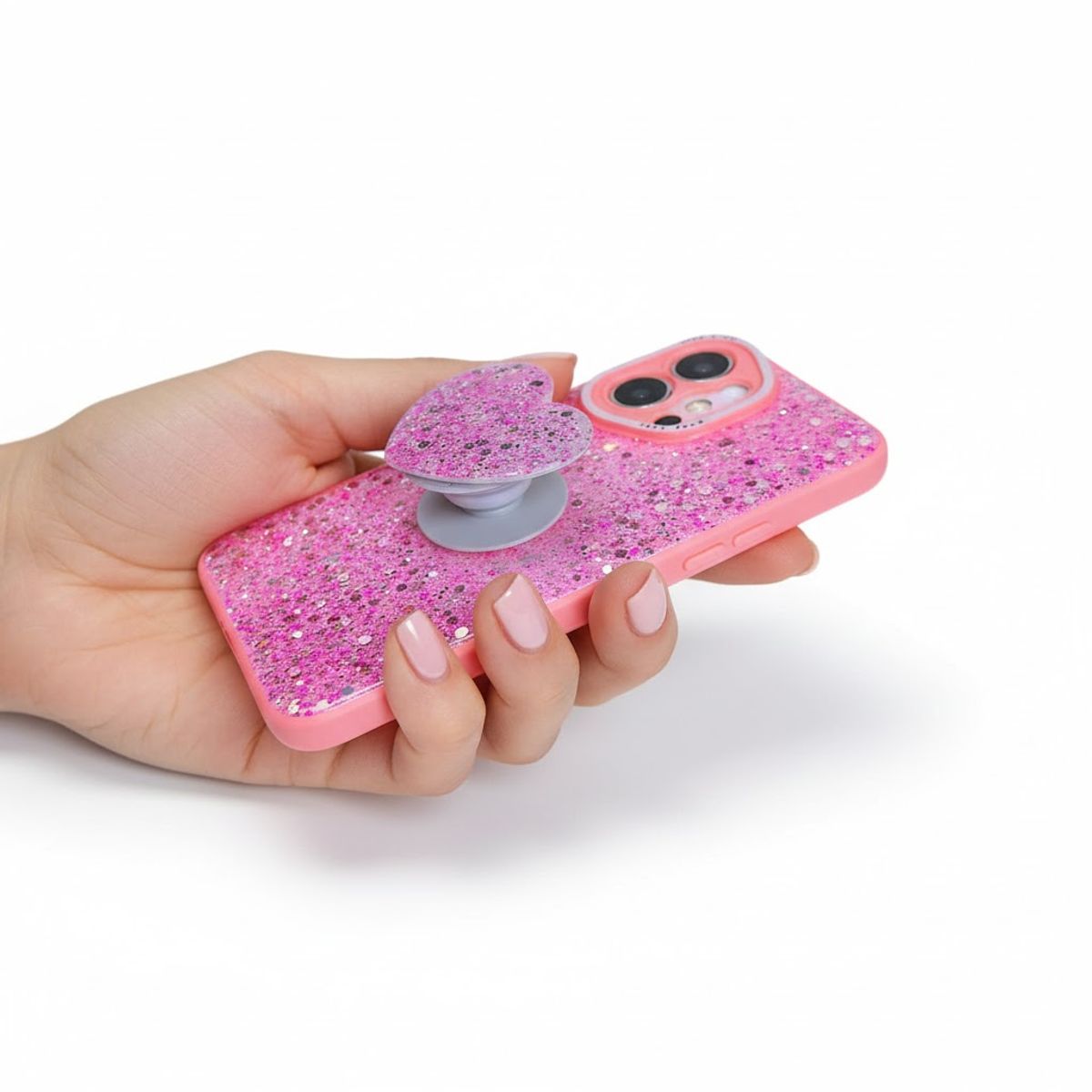 GENERICO - CARCASA PARA HONOR 400 GLITTER BRILLO ROSA CON POP SOCKET