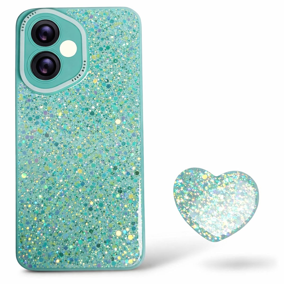 GENERICO - CARCASA PARA HONOR 400 GLITTER BRILLO TURQUESA CON POP SOCKET