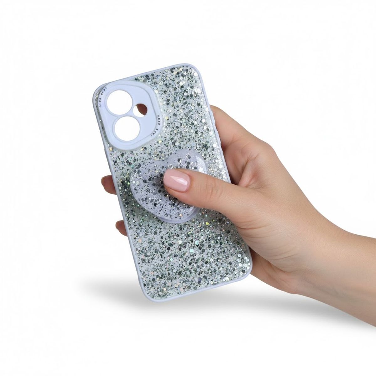 GENERICO - CARCASA PARA HONOR 400 GLITTER BRILLO BLANCO CON POP SOCKET