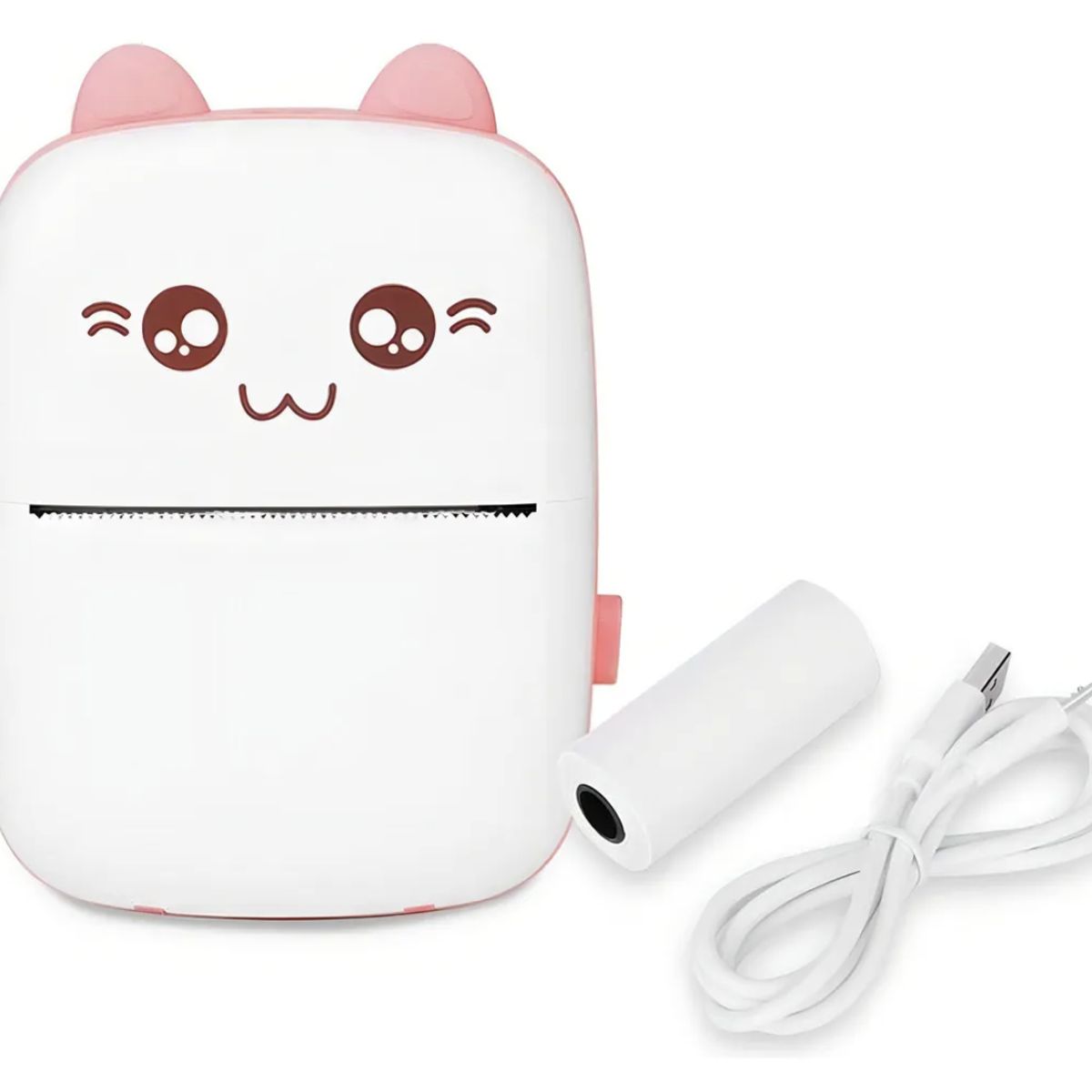 GENERICO - Mini Impresora Térmica Portátil Bluetooth Gatito + 1 Rollos Color Rosa
