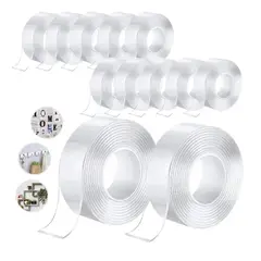 GENERICO - Pack X12 Cinta Doble Contacto Nano Gel Invisible Lavable 3mt