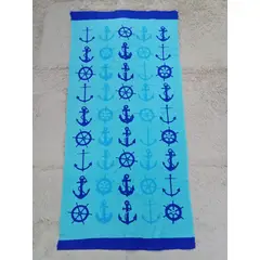 GENERICO - TOALLA DE PLAYA Y PISCINA DE MICROFIBRA SECADO RÁPIDO Y DISEÑOS ANCLAS CELESTE 75cm X 150cm