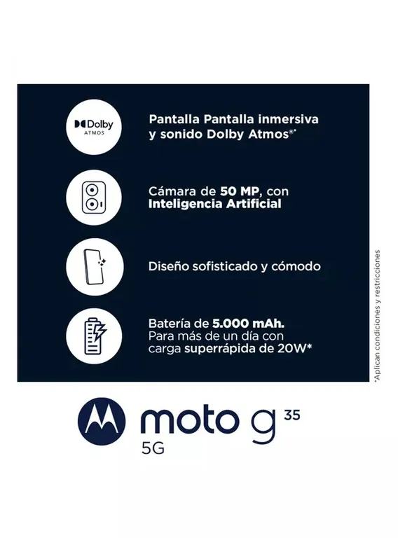 Moto G35 5G 128GB 4GB RAM Verde Pantalla 67” FHD+ 120Hz Cámara 50MP