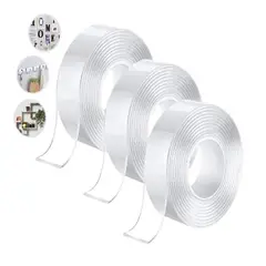 GENERICO - Pack X3 Cinta Doble Contacto Nano Gel Invisible Lavable 3mts