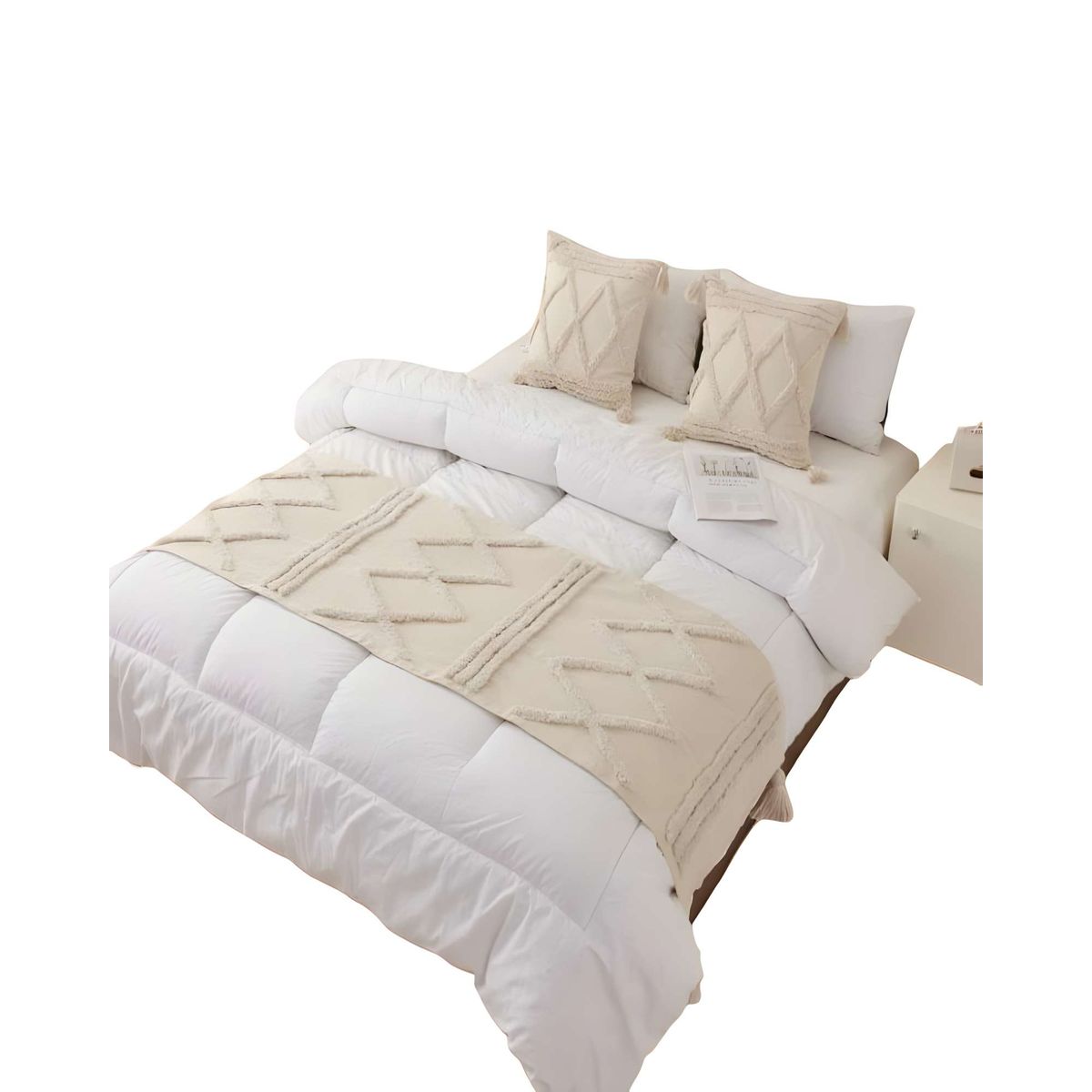 GENERICO - PIECERA BORDADA CON DOS FUNDAS MODELO BOHO BEIGE 01