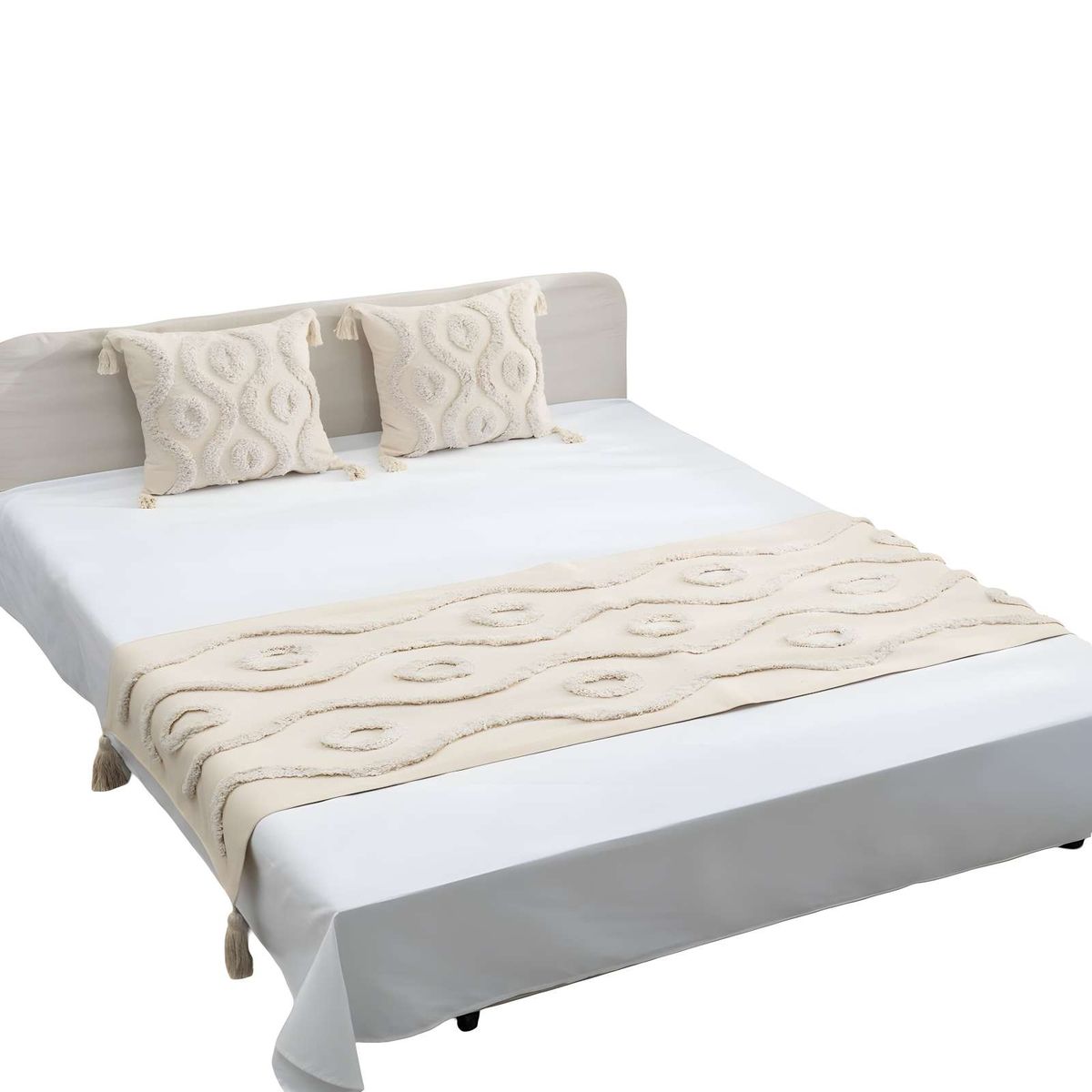 GENERICO - PIECERA BORDADA CON DOS FUNDAS MODELO BOHO BEIGE 08