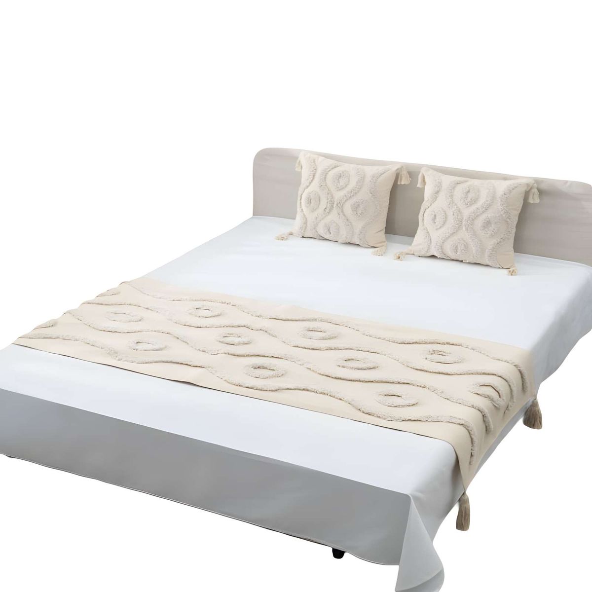 GENERICO - PIECERA BORDADA CON DOS FUNDAS MODELO BOHO BEIGE 08
