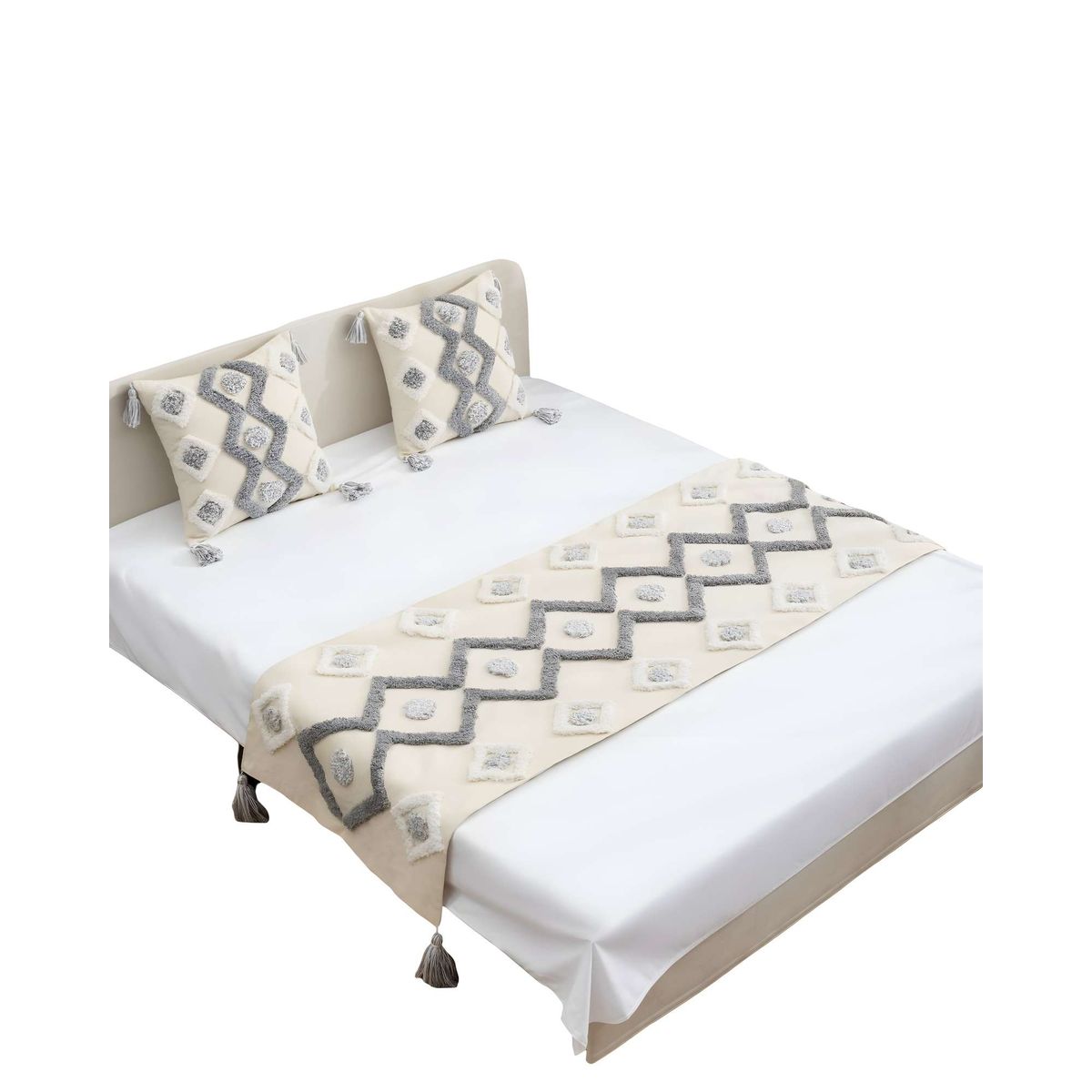 GENERICO - PIECERA BORDADA CON DOS FUNDAS MODELO BOHO BEIGE 09
