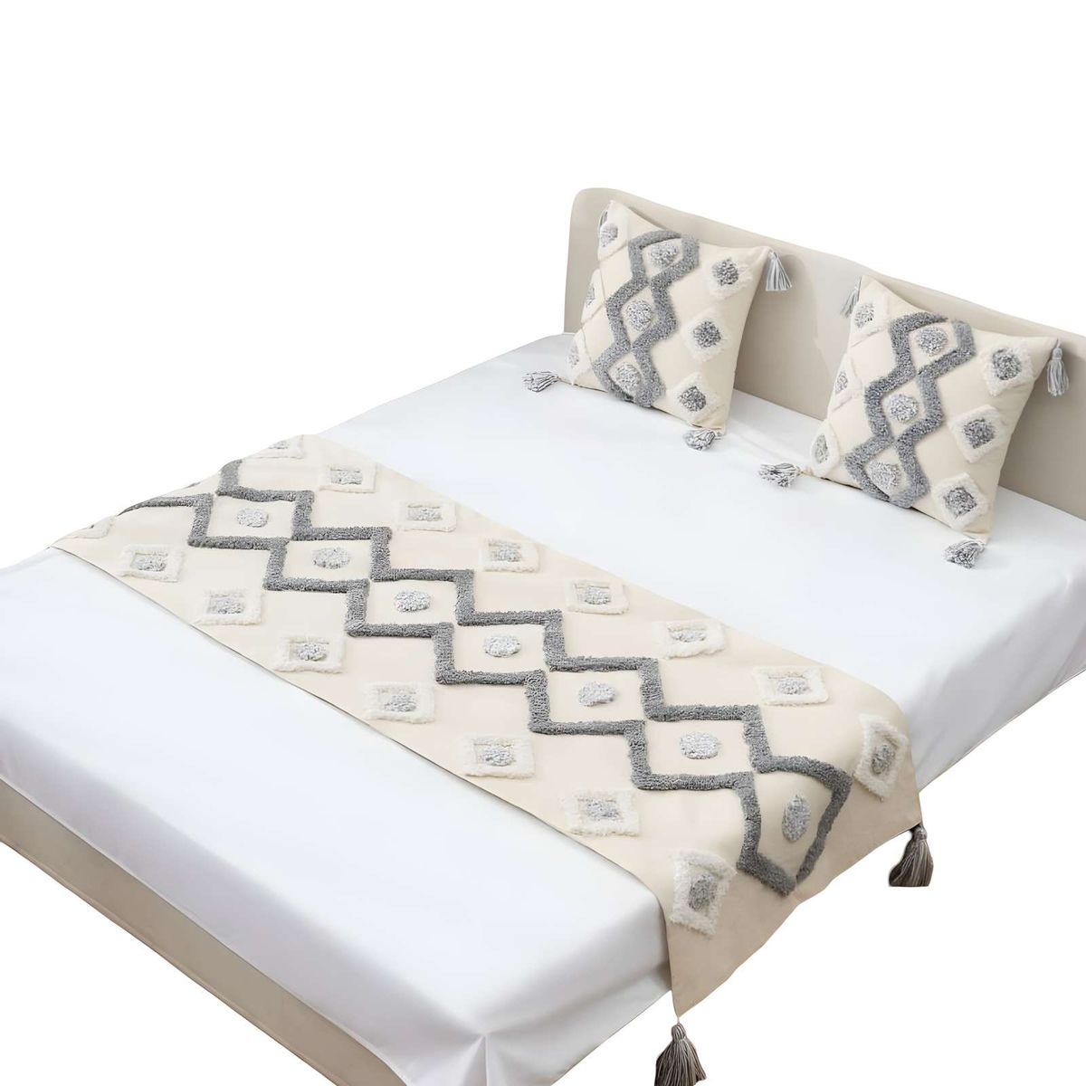 GENERICO - PIECERA BORDADA CON DOS FUNDAS MODELO BOHO BEIGE 09