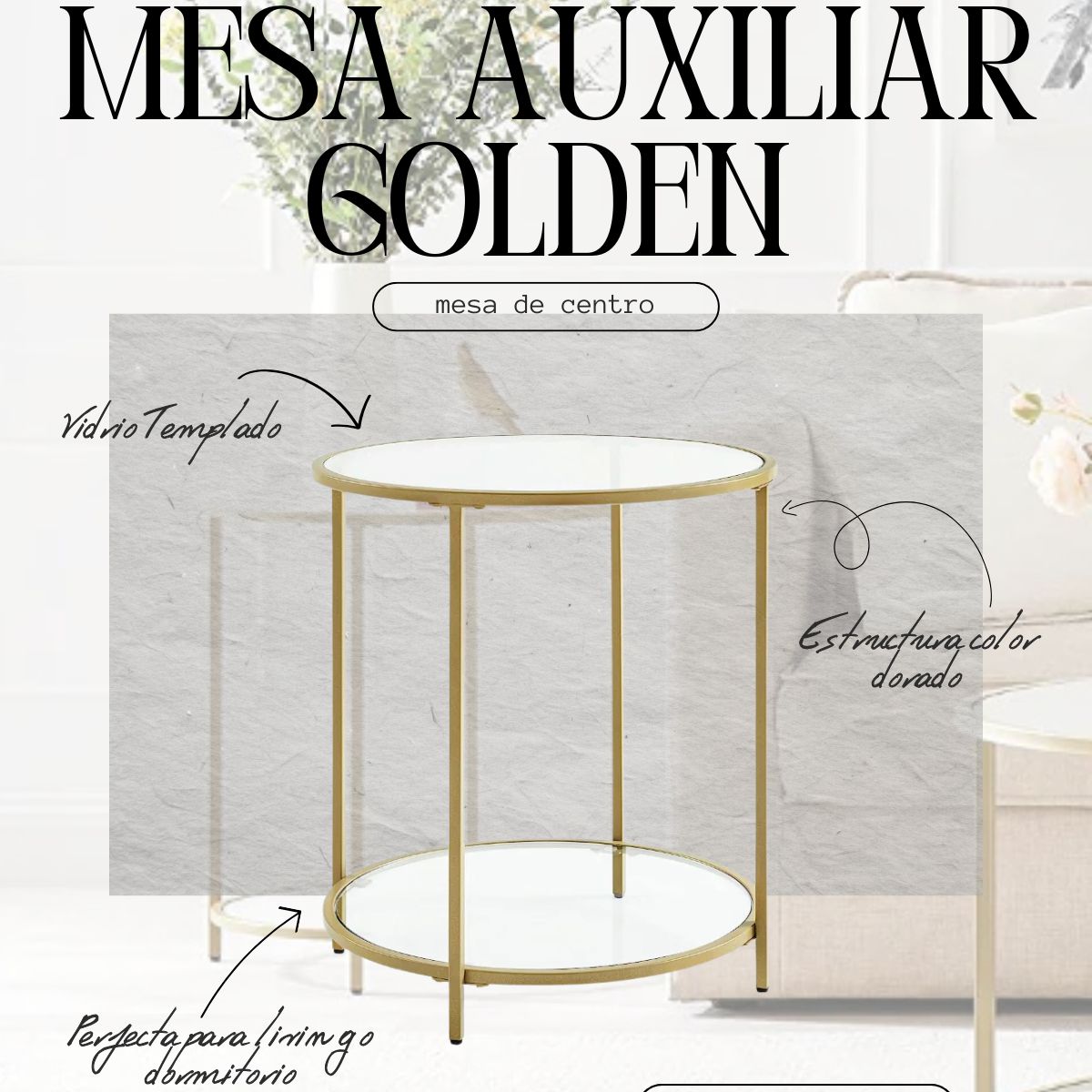 HABITA2 CHILE - MESA DE CENTRO LIGERA 50 CM GOLDEN REDONDA
