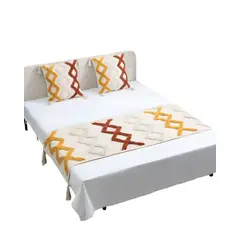 GENERICO - SET DE PIECERA BORDADA CON DOS FUNDAS MODELO BOHO BEIGE 05