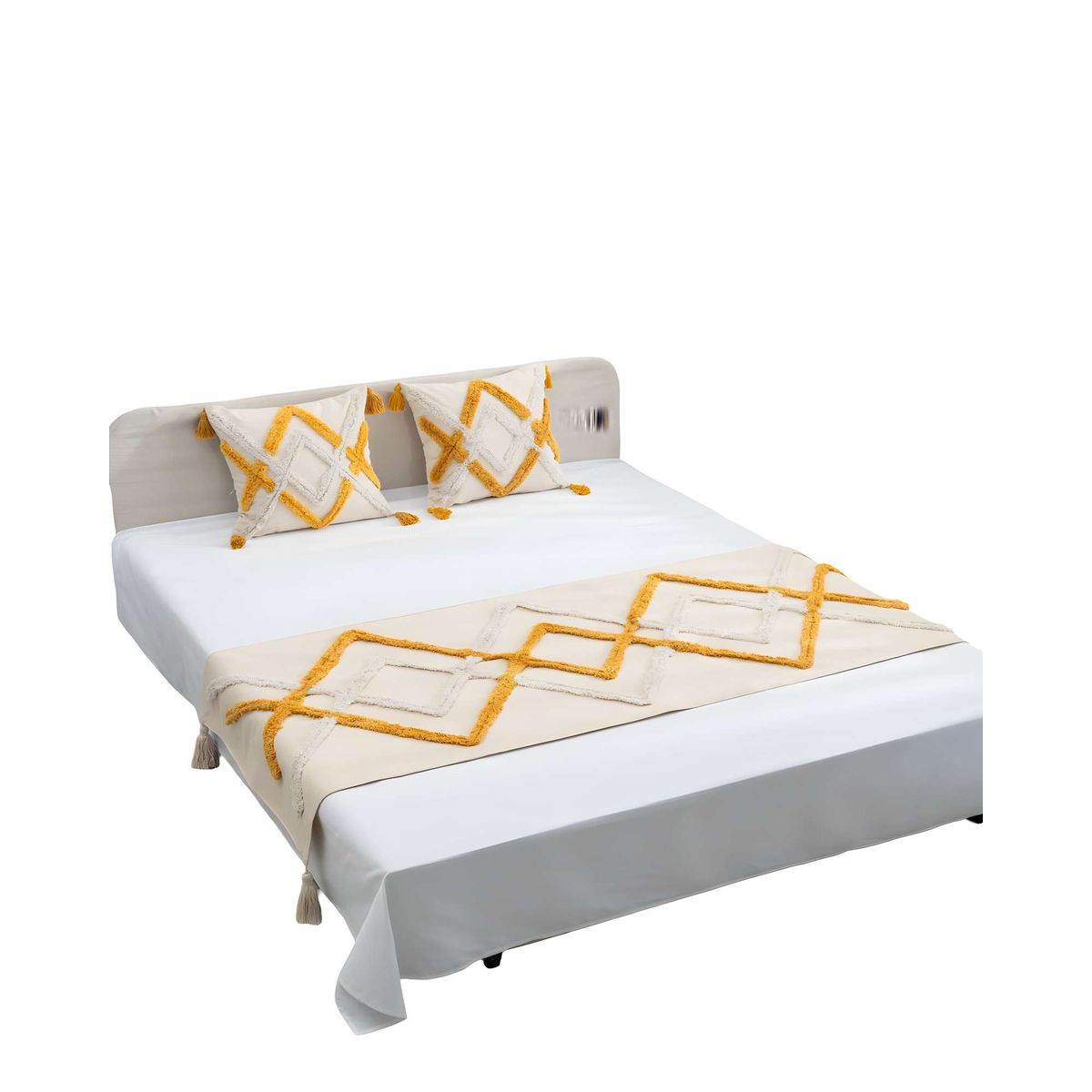 GENERICO - SET DE PIECERA BORDADA CON DOS FUNDAS MODELO BOHO BEIGE 10