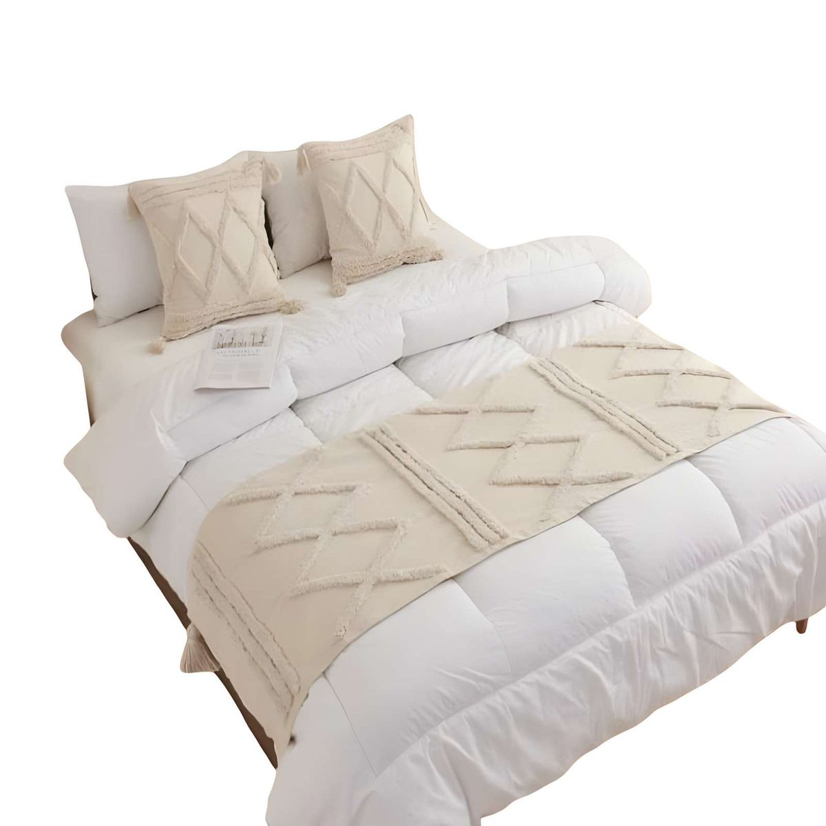 GENERICO - PACK DE PIECERA BORDADA CON DOS FUNDAS MODELO BOHO BEIGE 01