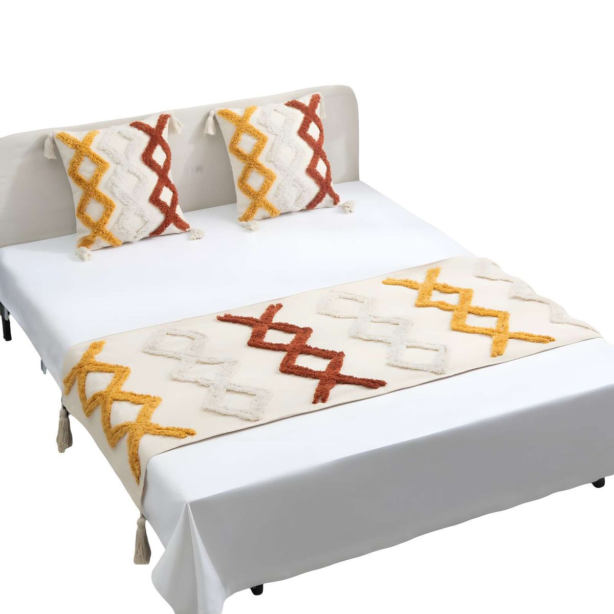 GENERICO - PACK DE PIECERA BORDADA CON DOS FUNDAS MODELO BOHO BEIGE 05