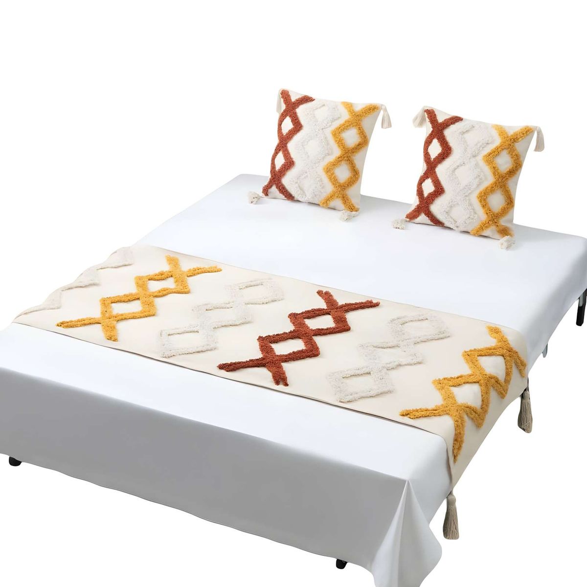 GENERICO - PACK DE PIECERA BORDADA CON DOS FUNDAS MODELO BOHO BEIGE 05