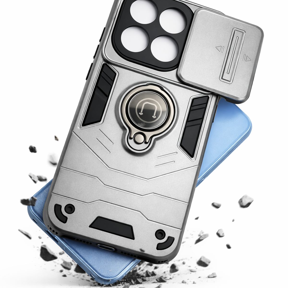 GENERICO - CARCASA PARA XIAOMI REDMI 15T ANILLO CUBRE CAMARA COLOR GRIS