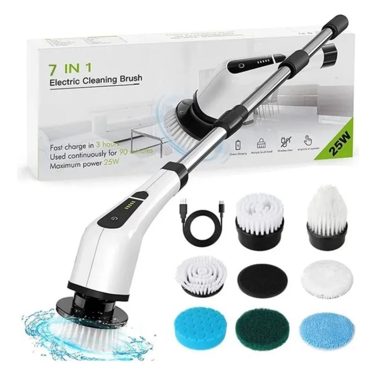 GENERICO - Cepillo Limpiador Eléctrico Retráctil Inalámbrico 7 En 1 Blanco