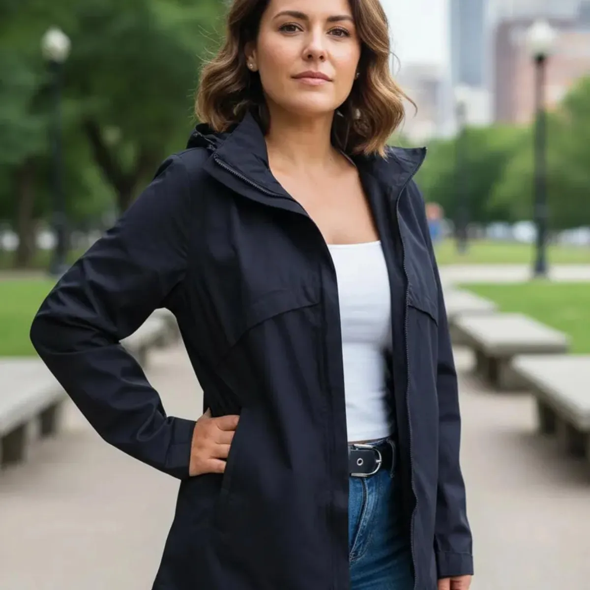 BLUE MOUNTAIN - chaqueta ligera para mujer con capucha desmontable  termica impermeable