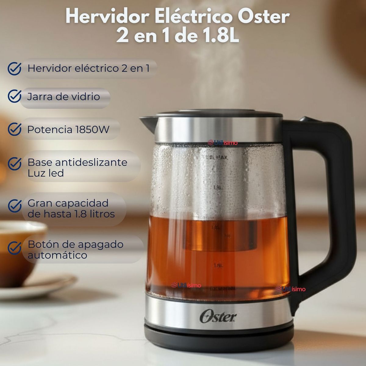 OSTER - Hervidor Eléctrico Oster , 2 en 1, de 1.8 L BVSTKT5803B052