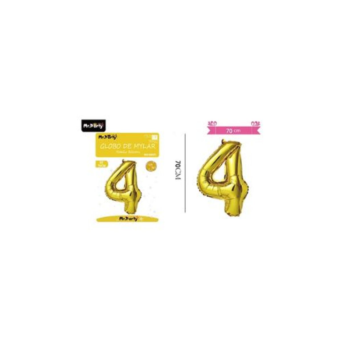 GENERICO - Globo metálico dorado 70cm número 4