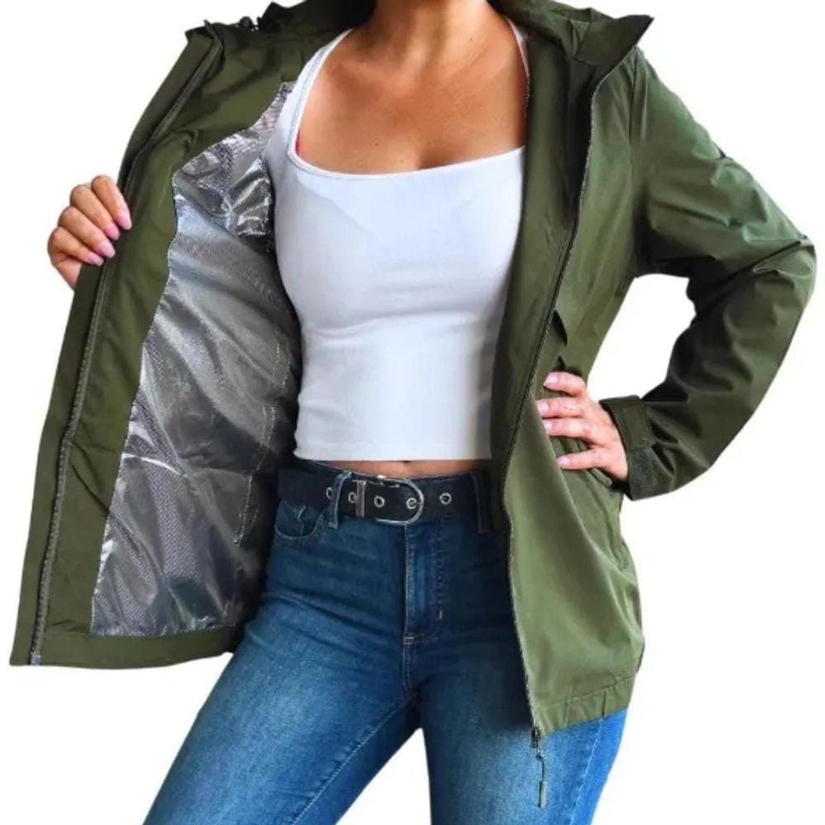 BLUE MOUNTAIN - chaqueta ligera para mujer con capucha desmontable  termica impermeable