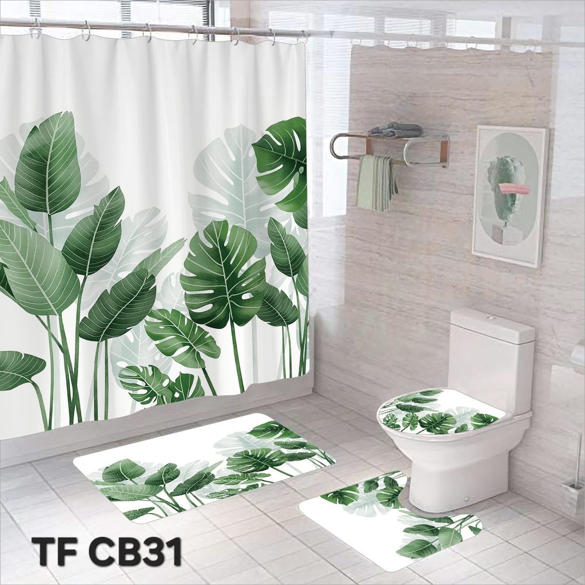 GENERICO - CORTINA DE BAÑO CON 3 ALFOMBRAS CON HERMOSOS DISEÑOS