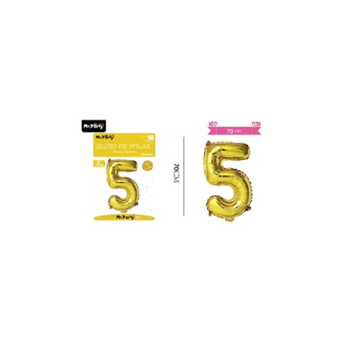 GENERICO - Globo metálico dorado 70cm número 5