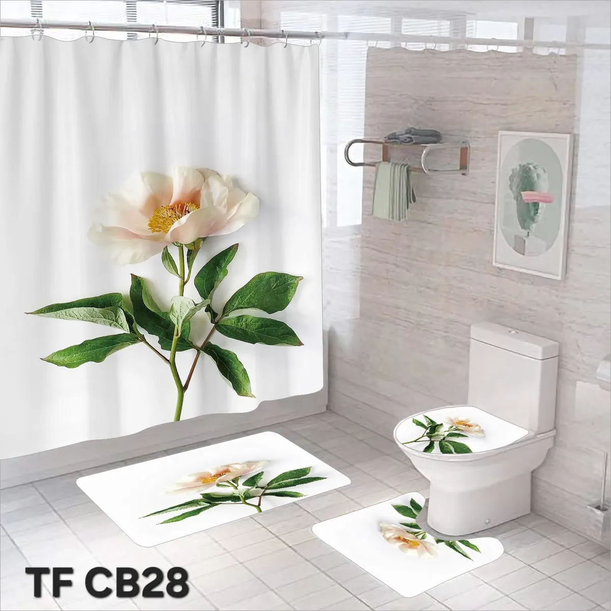GENERICO - CORTINA DE BAÑO CON 3 ALFOMBRAS CON HERMOSOS DISEÑOS