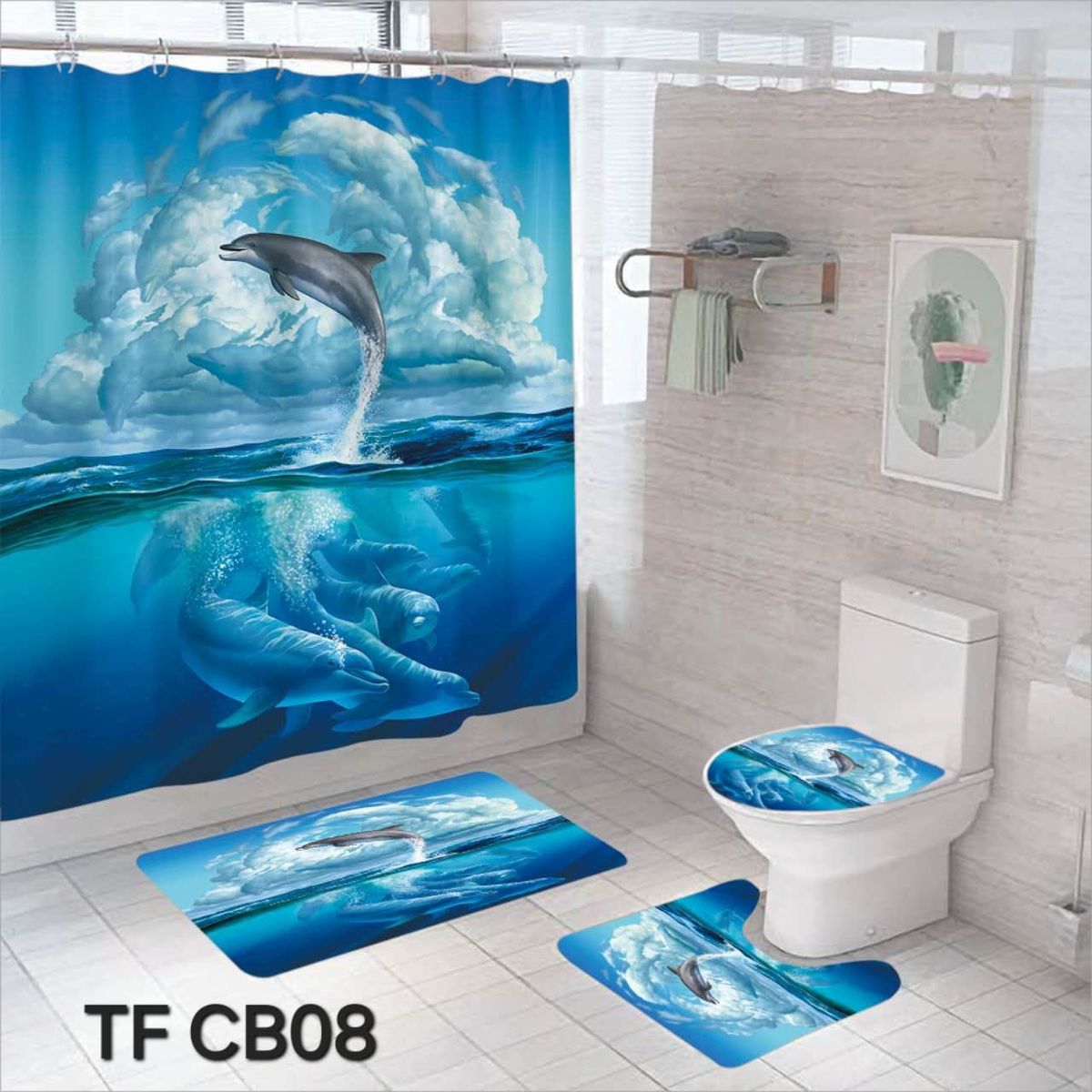 GENERICO - CORTINA DE BAÑO CON 3 ALFOMBRAS CON HERMOSOS DISEÑOS