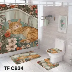 GENERICO - CORTINA DE BAÑO CON 3 ALFOMBRAS CON HERMOSOS DISEÑOS