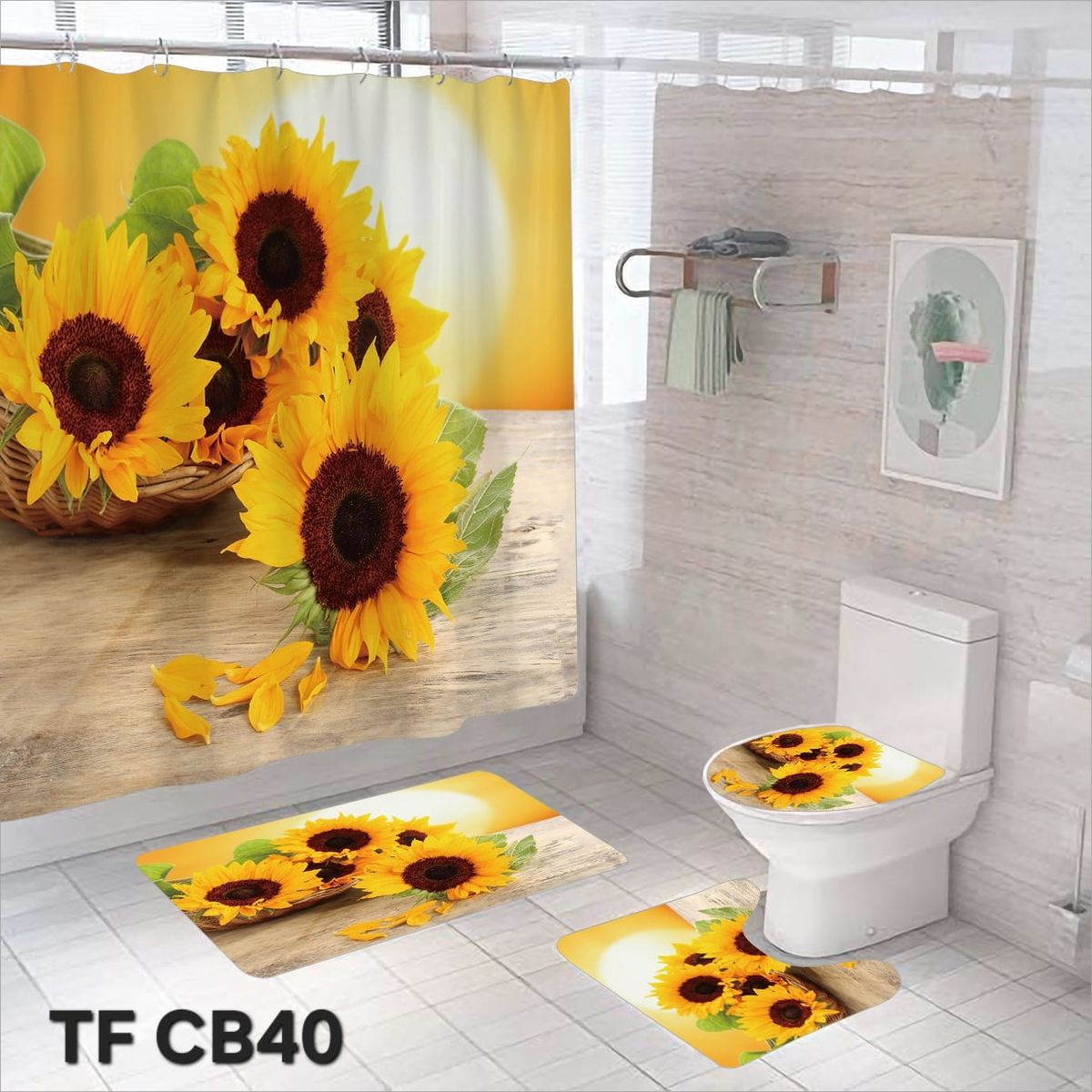 GENERICO - CORTINA DE BAÑO CON 3 ALFOMBRAS CON HERMOSOS DISEÑOS