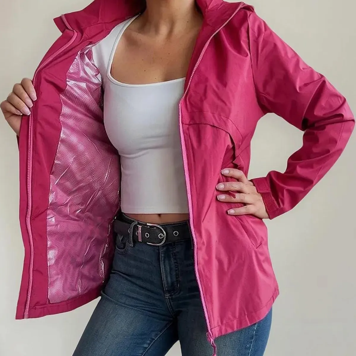 BLUE MOUNTAIN - chaqueta ligera para mujer con capucha desmontable  termica impermeable