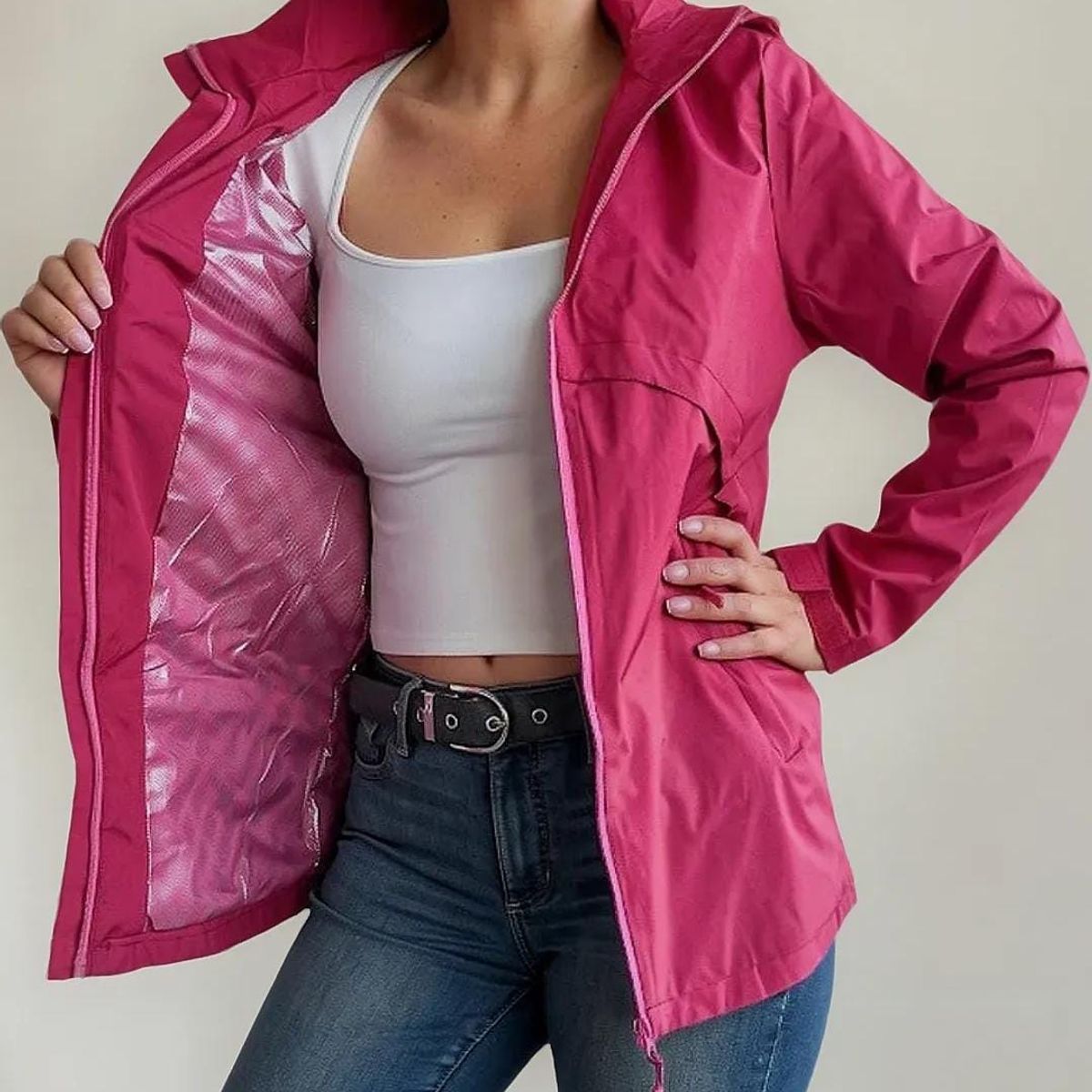 BLUE MOUNTAIN - chaqueta ligera para mujer con capucha desmontable  termica impermeable